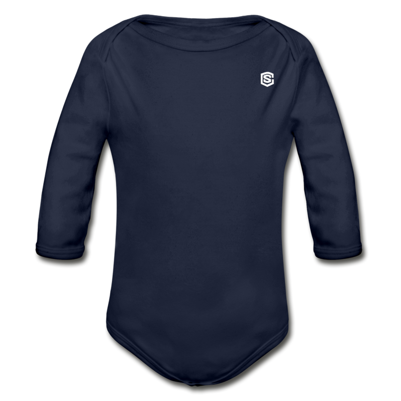 Organic Long Sleeve Baby Bodysuit  WITH  WHITE LOGO - dark navy