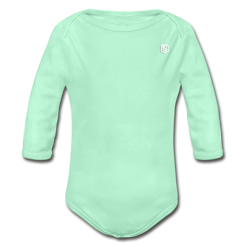 Organic Long Sleeve Baby Bodysuit  WITH  WHITE LOGO - light mint