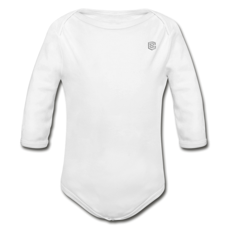 Organic Long Sleeve Baby Bodysuit  WITH SILIVER  LOGO - white