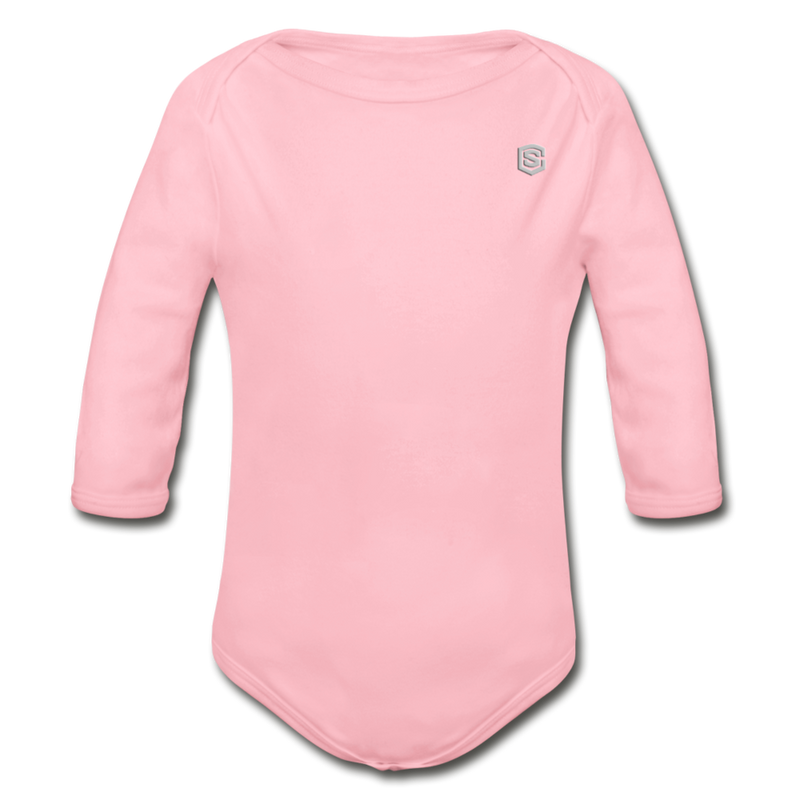 Organic Long Sleeve Baby Bodysuit  WITH SILIVER  LOGO - light pink