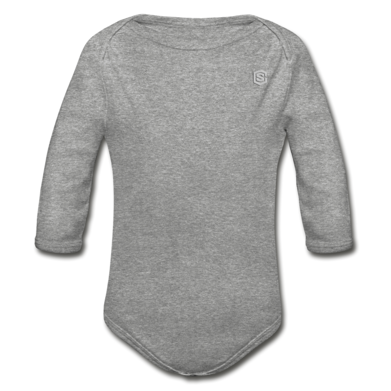 Organic Long Sleeve Baby Bodysuit  WITH SILIVER  LOGO - heather gray