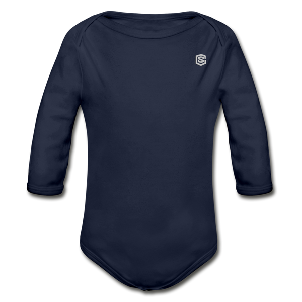 Organic Long Sleeve Baby Bodysuit  WITH SILIVER  LOGO - dark navy