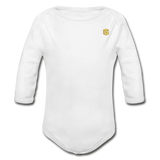 Organic Long Sleeve Baby Bodysuit  WITH  GOLD LOGO - white