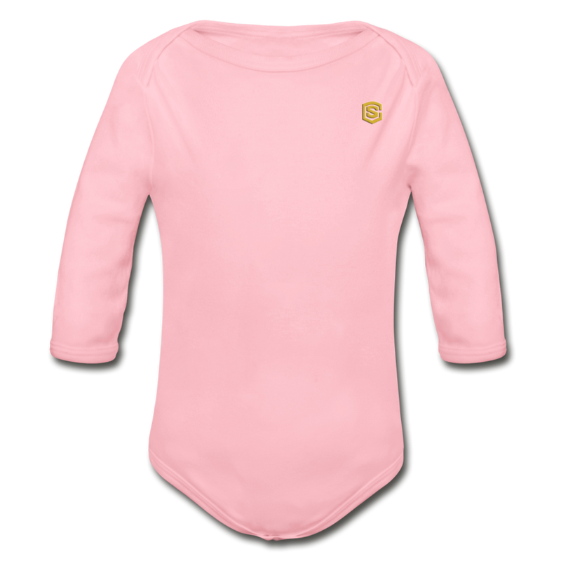 Organic Long Sleeve Baby Bodysuit  WITH  GOLD LOGO - light pink