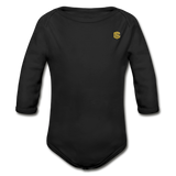 Organic Long Sleeve Baby Bodysuit  WITH  GOLD LOGO - black