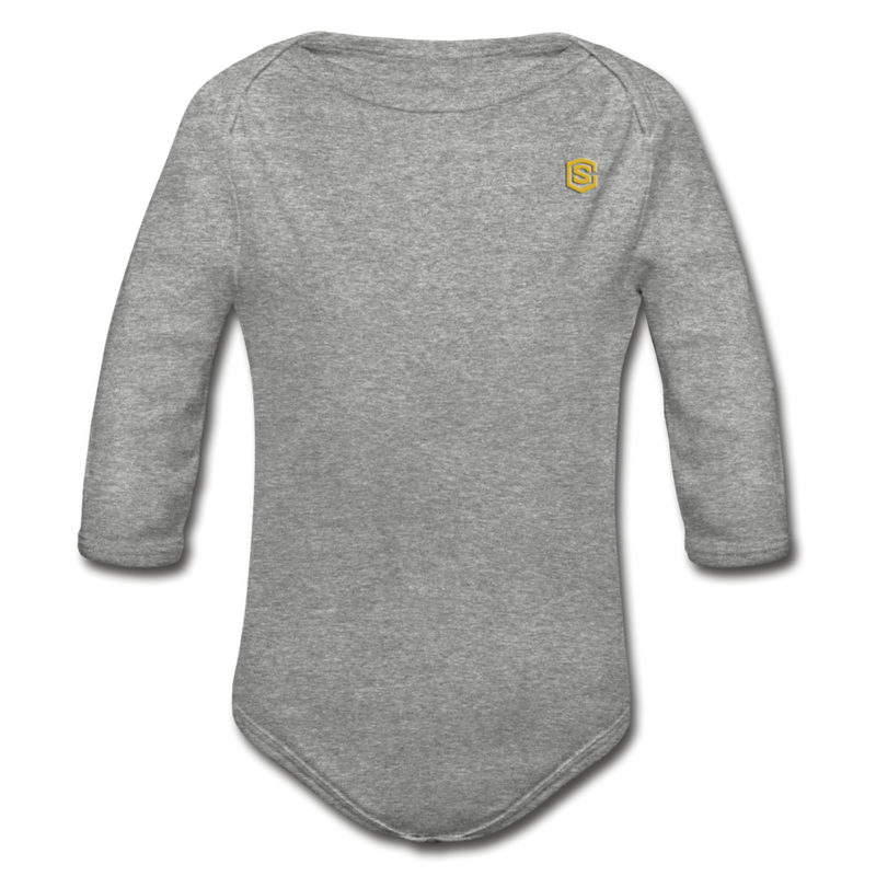 Organic Long Sleeve Baby Bodysuit  WITH  GOLD LOGO - heather gray