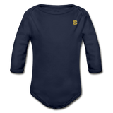 Organic Long Sleeve Baby Bodysuit  WITH  GOLD LOGO - dark navy