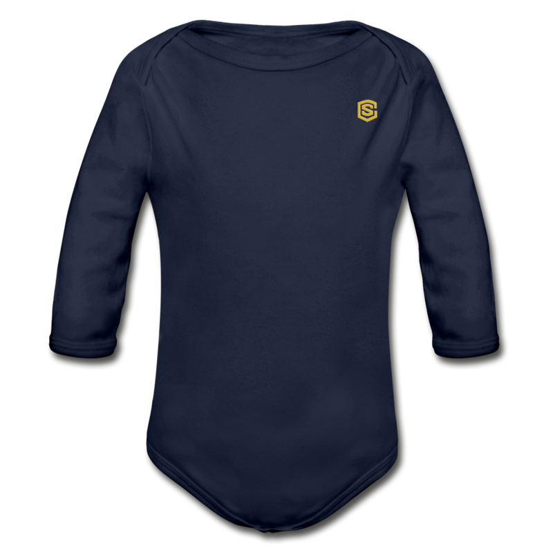 Organic Long Sleeve Baby Bodysuit  WITH  GOLD LOGO - dark navy