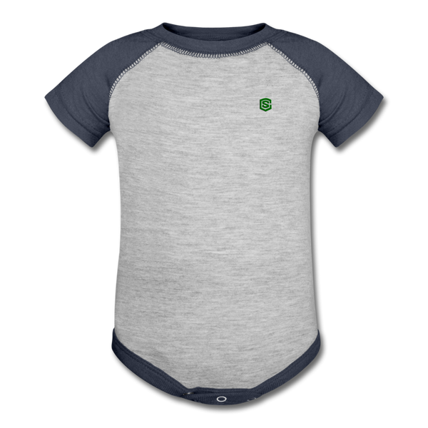 Baseball Baby Bodysuit  WITH GREEN  LOGO - heather gray/navy