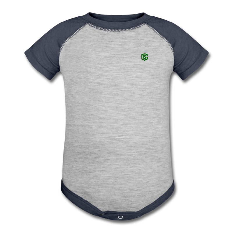 Baseball Baby Bodysuit  WITH GREEN  LOGO - heather gray/navy