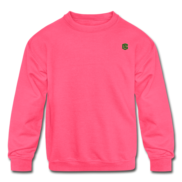 Kids' Crewneck Sweatshirt  WITH  GREEN  LOGO - neon pink