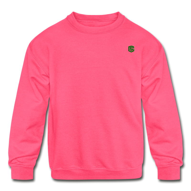 Kids' Crewneck Sweatshirt  WITH  GREEN  LOGO - neon pink