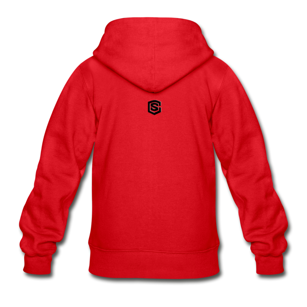 Gildan Heavy Blend Youth Zip Hoodie  WITH BLACK  LOGO - red