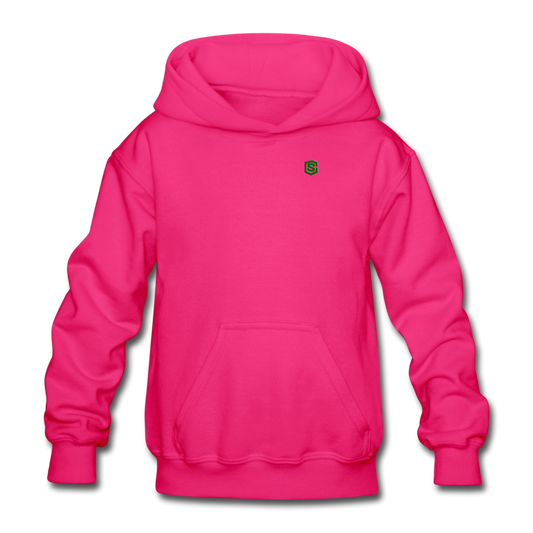 Gildan Heavy Blend Youth Hoodie  WITH  GREEN  LOGO - fuchsia