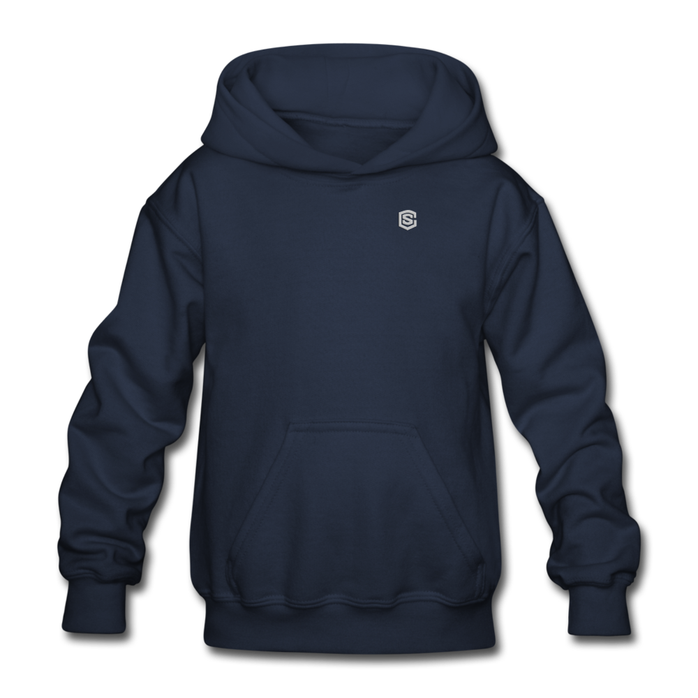 Gildan Heavy Blend Youth Hoodie  WITH SILIVER  LOGO - navy