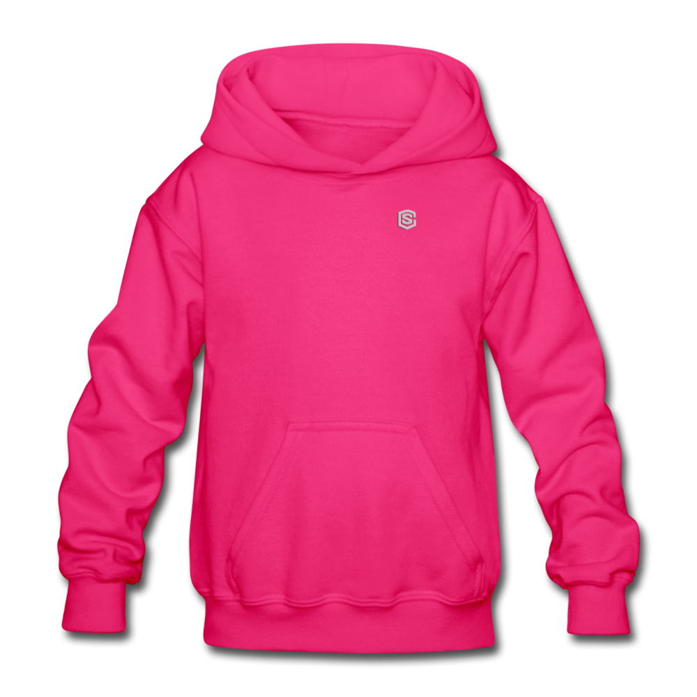 Gildan Heavy Blend Youth Hoodie  WITH SILIVER  LOGO - fuchsia
