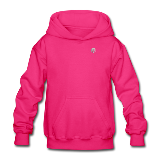 Gildan Heavy Blend Youth Hoodie  WITH SILIVER  LOGO - fuchsia