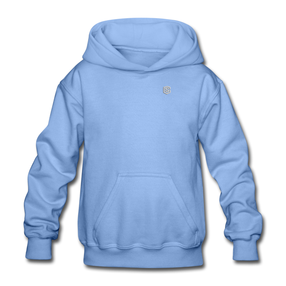 Gildan Heavy Blend Youth Hoodie  WITH SILIVER  LOGO - carolina blue