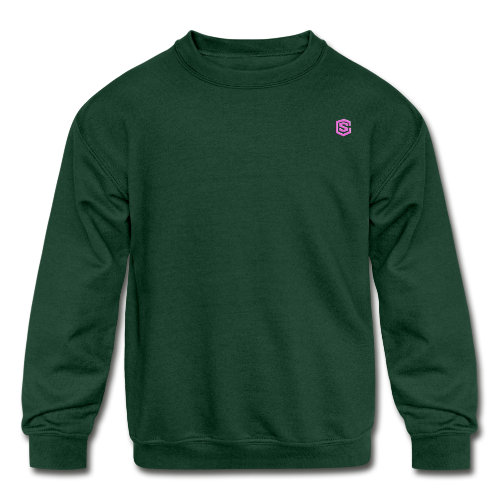 Kids' Crewneck Sweatshirt  WITH  PINK LOGO - forest green