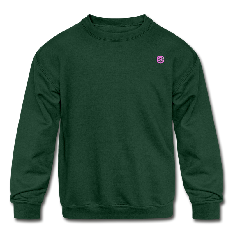 Kids' Crewneck Sweatshirt  WITH  PINK LOGO - forest green