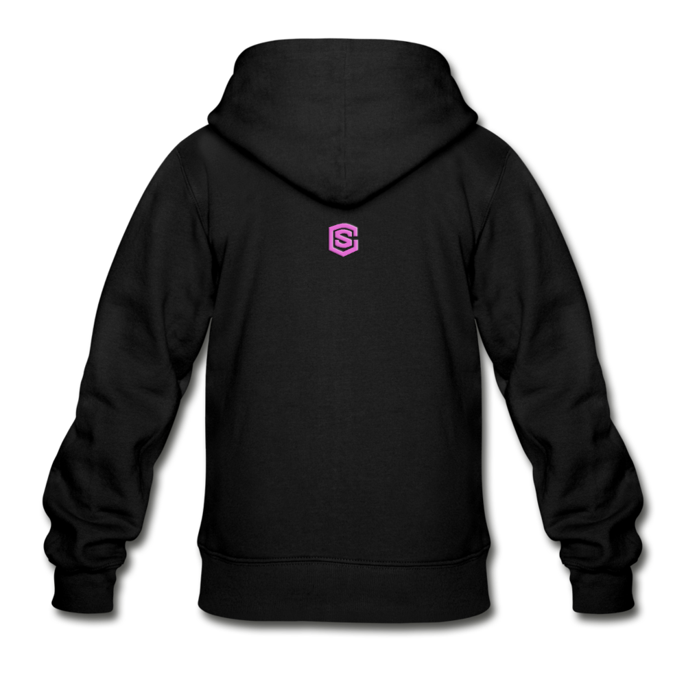 Gildan Heavy Blend Youth Zip Hoodie  WITH  PINK LOGO - black