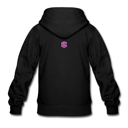 Gildan Heavy Blend Youth Zip Hoodie  WITH  PINK LOGO - black