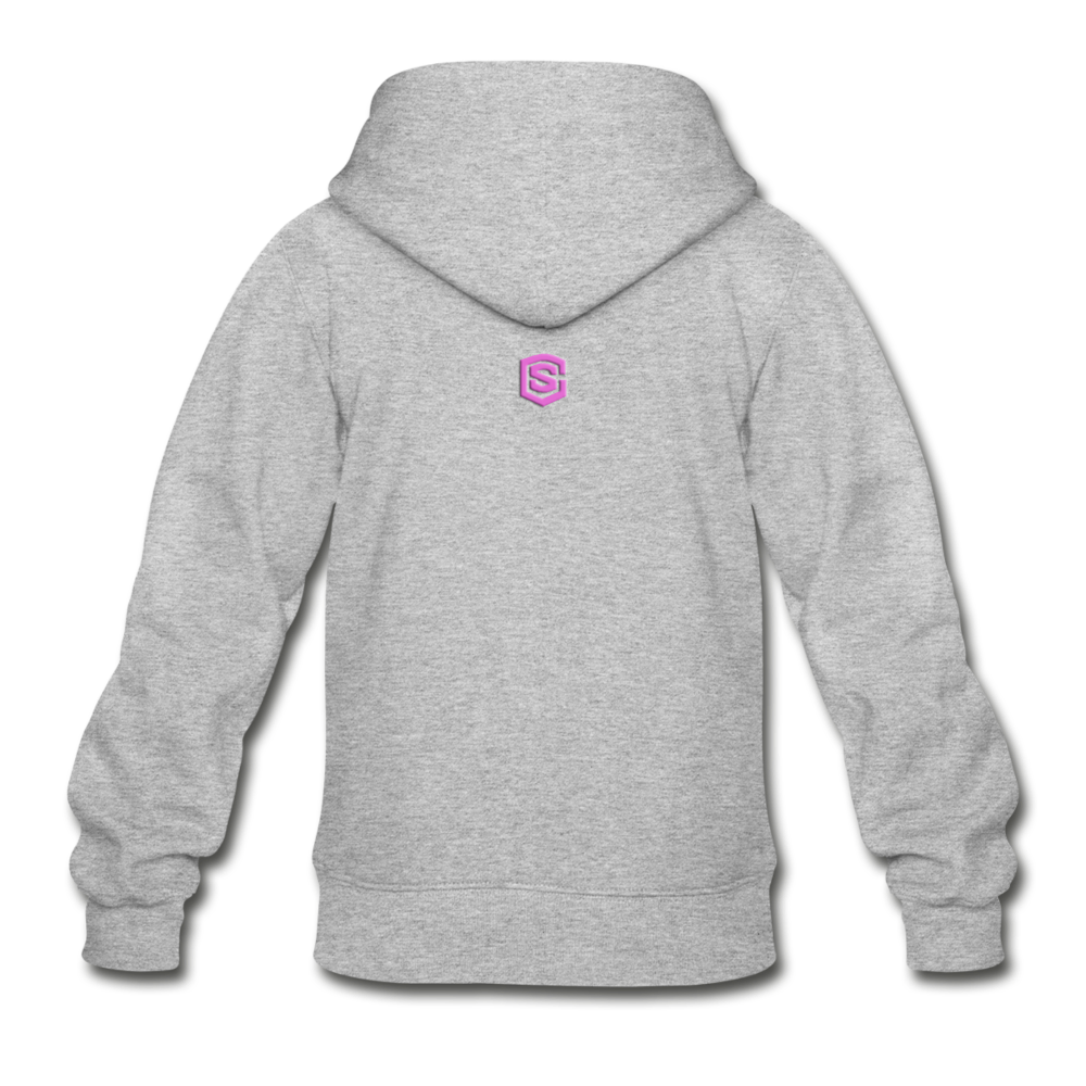 Gildan Heavy Blend Youth Zip Hoodie  WITH  PINK LOGO - heather gray