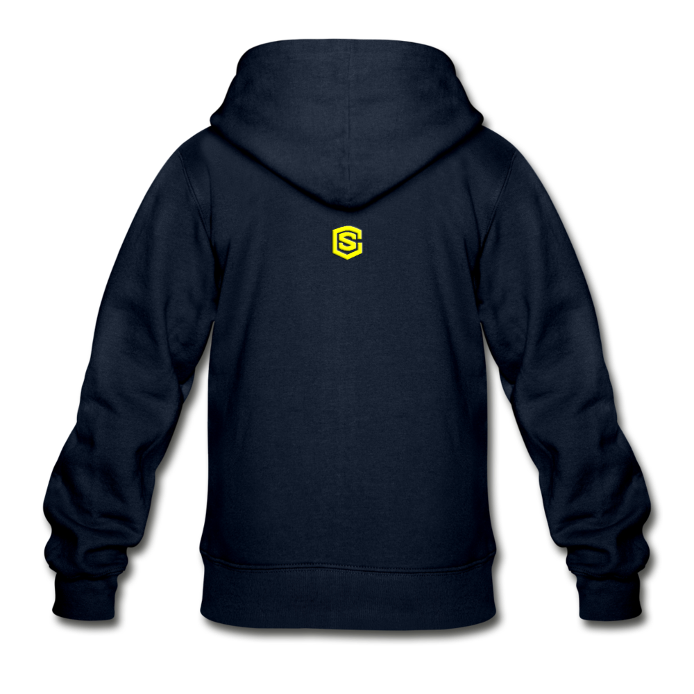 Gildan Heavy Blend Youth Zip Hoodie  WITH YELLOW  LOGO - navy