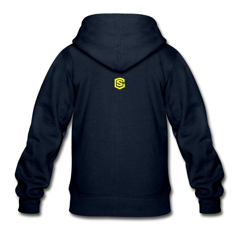 Gildan Heavy Blend Youth Zip Hoodie  WITH YELLOW  LOGO - navy
