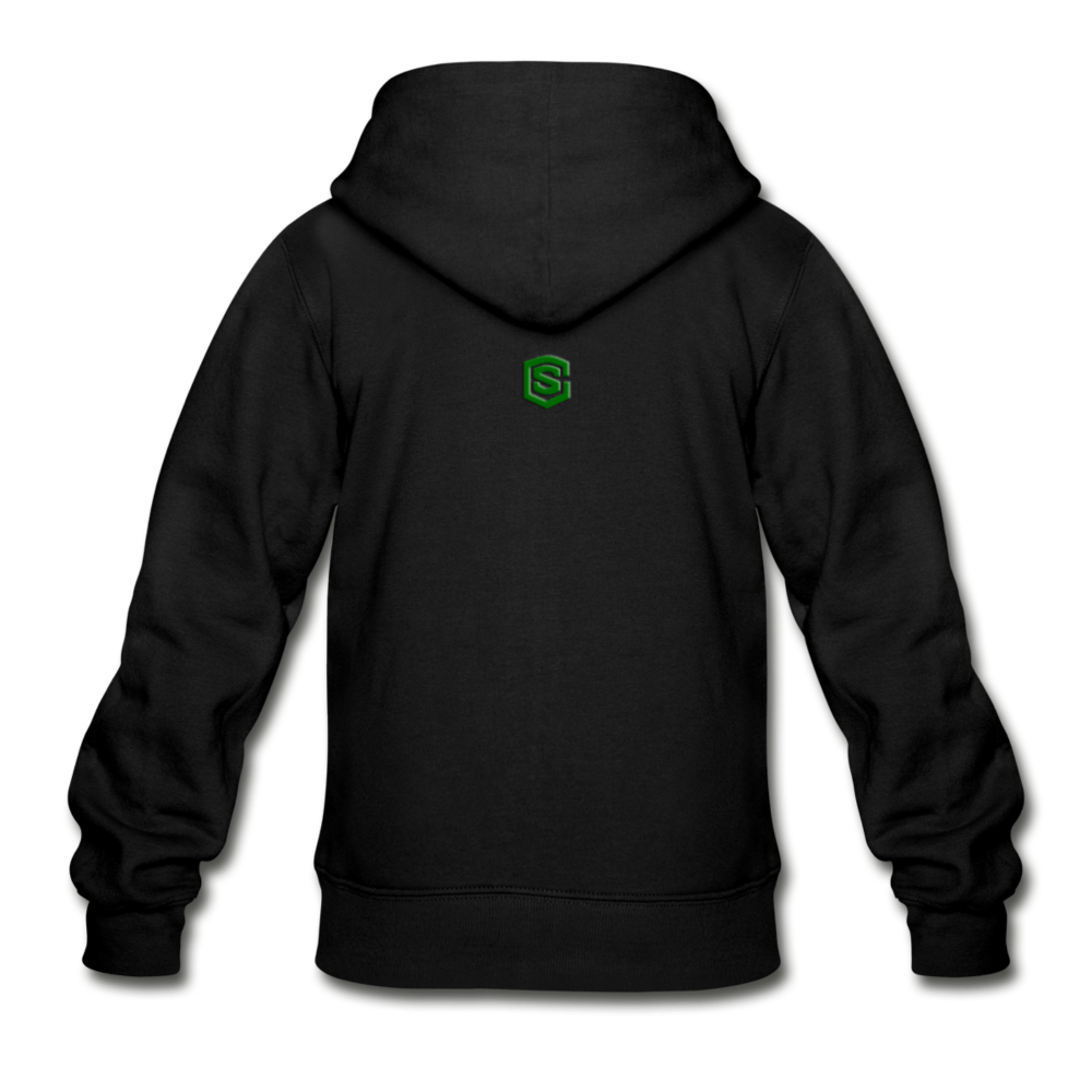 Gildan Heavy Blend Youth Zip Hoodie  WITH GREEN  LOGO - black