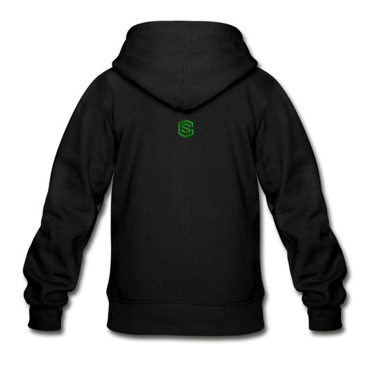 Gildan Heavy Blend Youth Zip Hoodie  WITH GREEN  LOGO - black