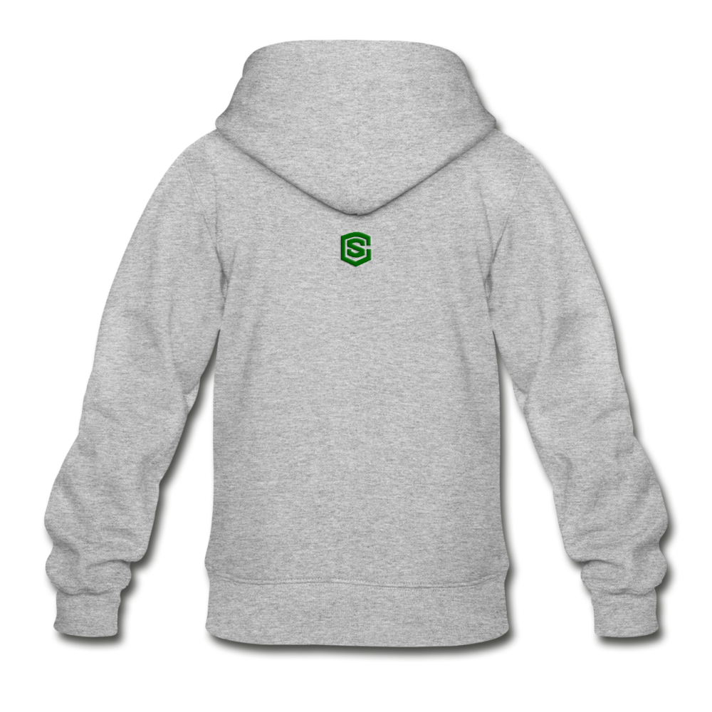 Gildan Heavy Blend Youth Zip Hoodie  WITH GREEN  LOGO - heather gray
