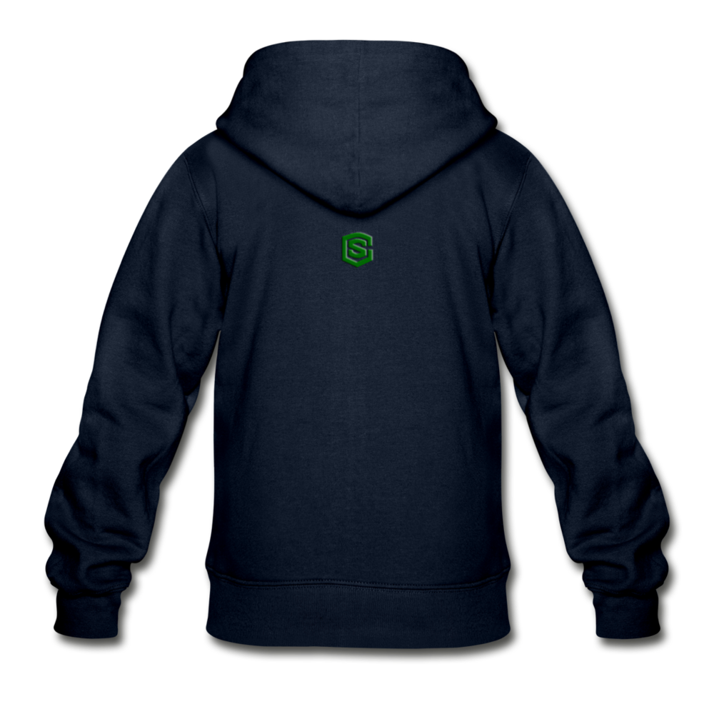 Gildan Heavy Blend Youth Zip Hoodie  WITH GREEN  LOGO - navy