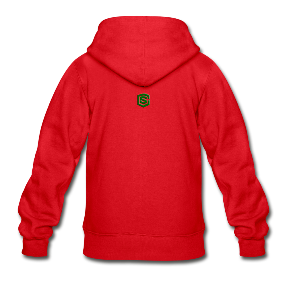 Gildan Heavy Blend Youth Zip Hoodie  WITH GREEN  LOGO - red