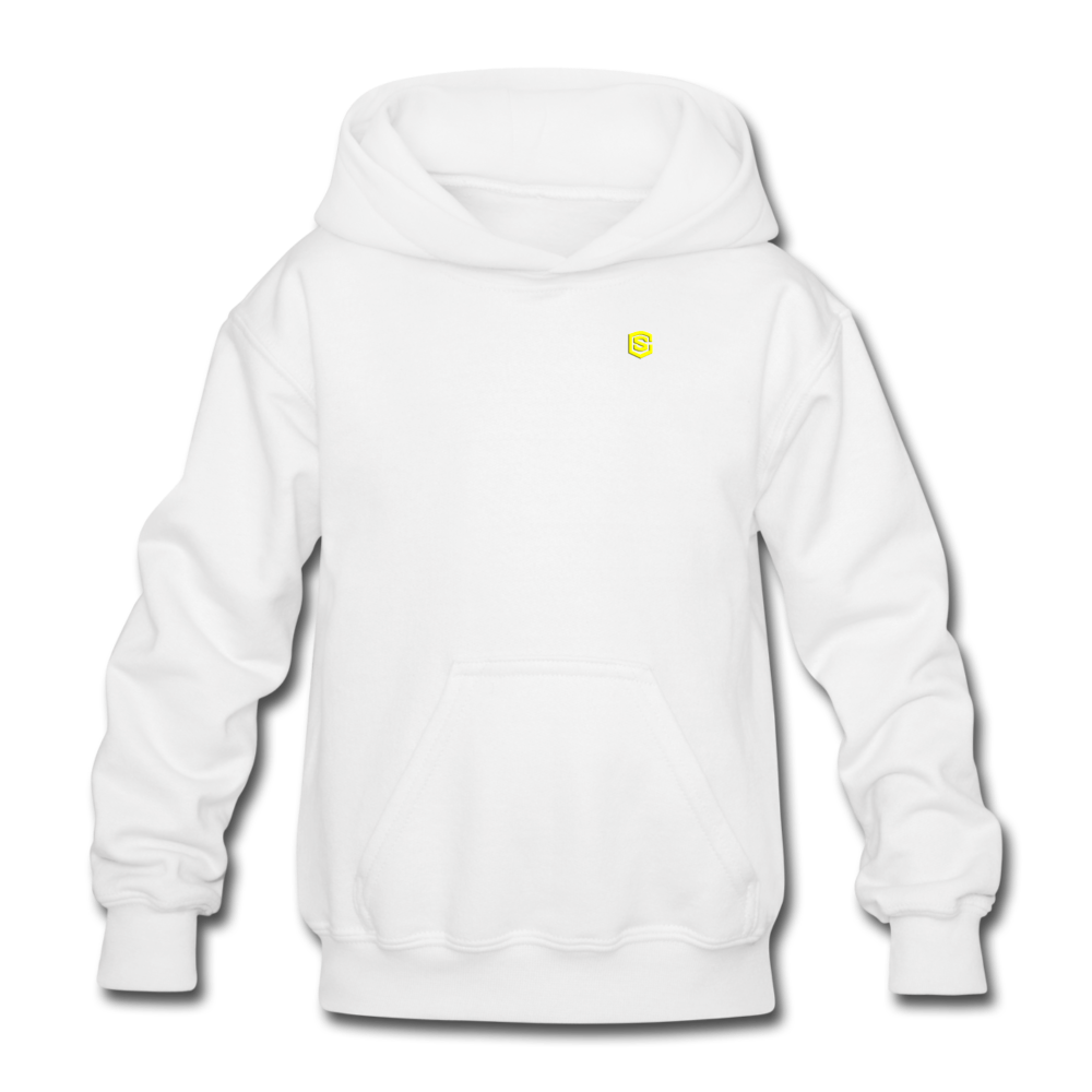 Gildan Heavy Blend Youth Hoodie  WITH  YELLOW LOGO - white