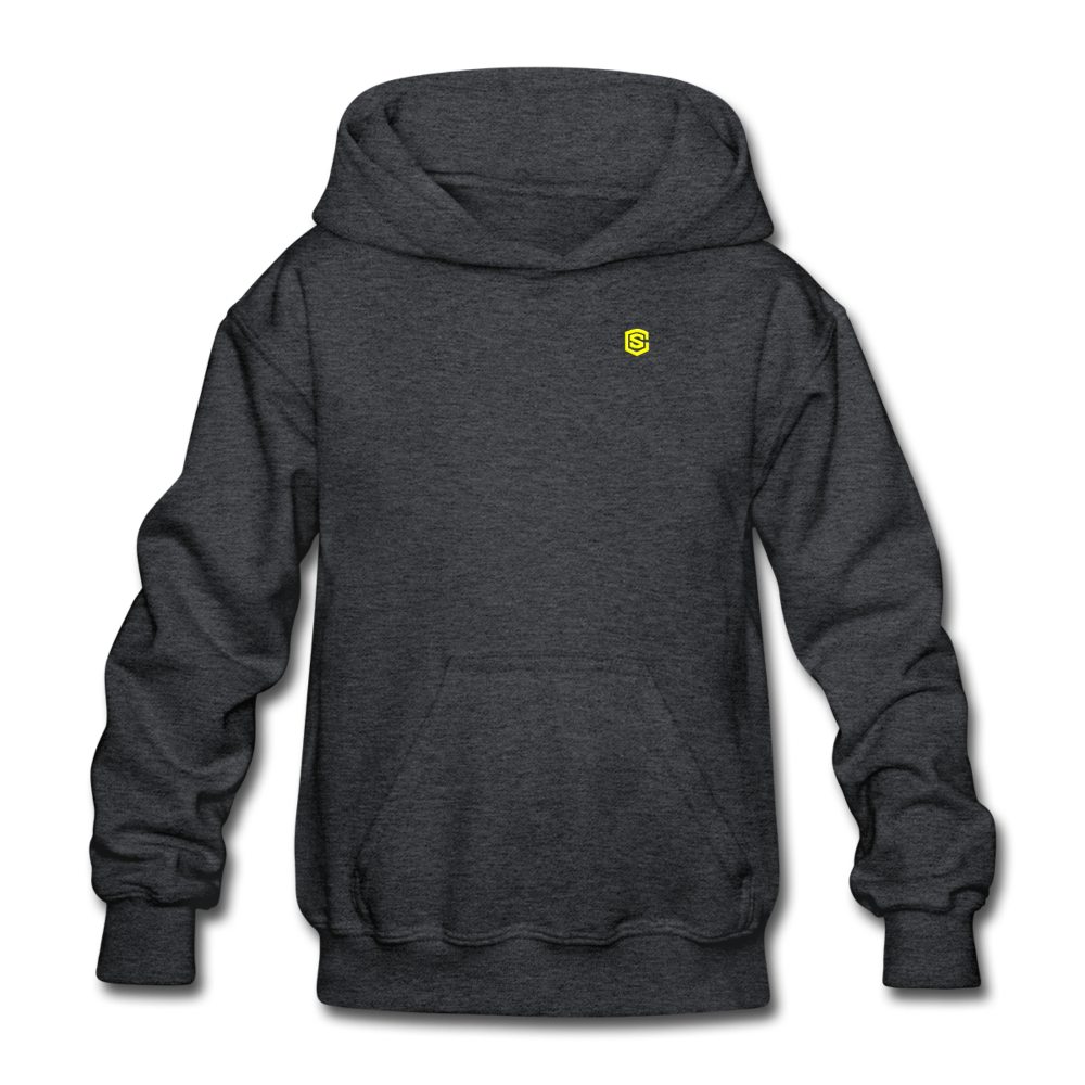 Gildan Heavy Blend Youth Hoodie  WITH  YELLOW LOGO - deep heather