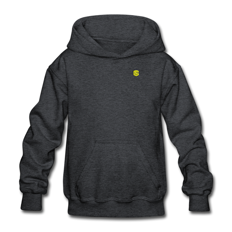Gildan Heavy Blend Youth Hoodie  WITH  YELLOW LOGO - deep heather