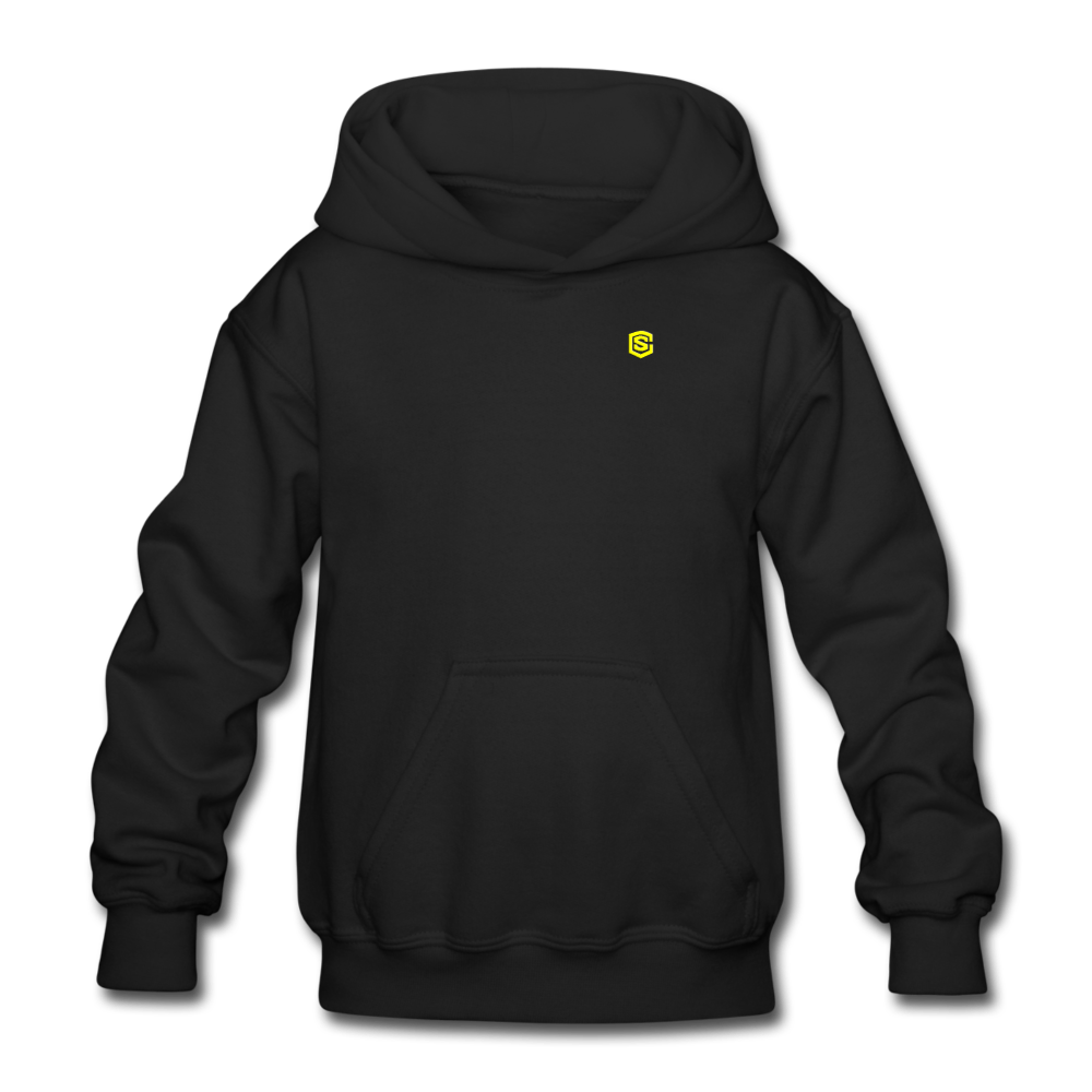 Gildan Heavy Blend Youth Hoodie  WITH  YELLOW LOGO - black