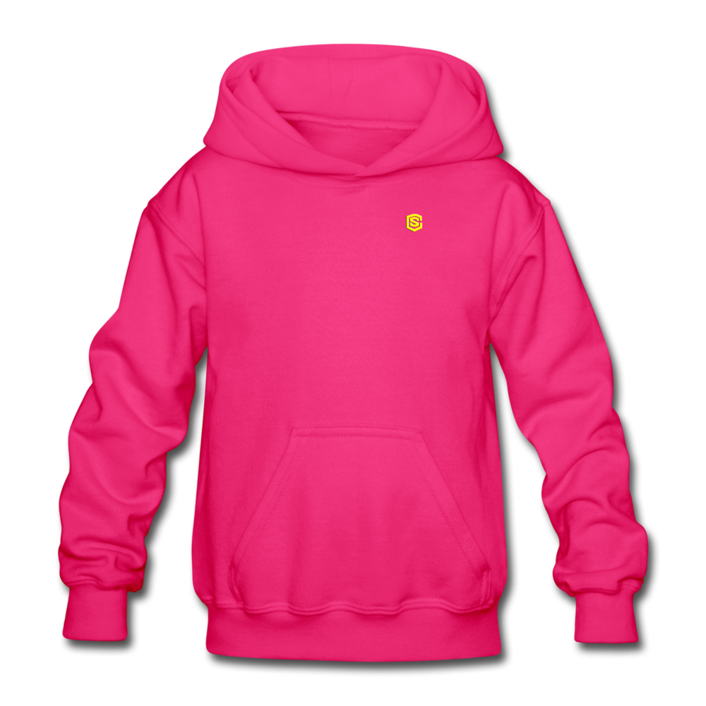 Gildan Heavy Blend Youth Hoodie  WITH  YELLOW LOGO - fuchsia