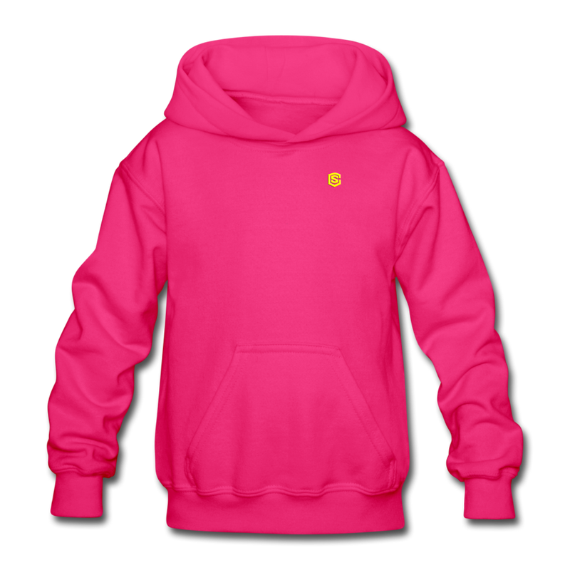 Gildan Heavy Blend Youth Hoodie  WITH  YELLOW LOGO - fuchsia