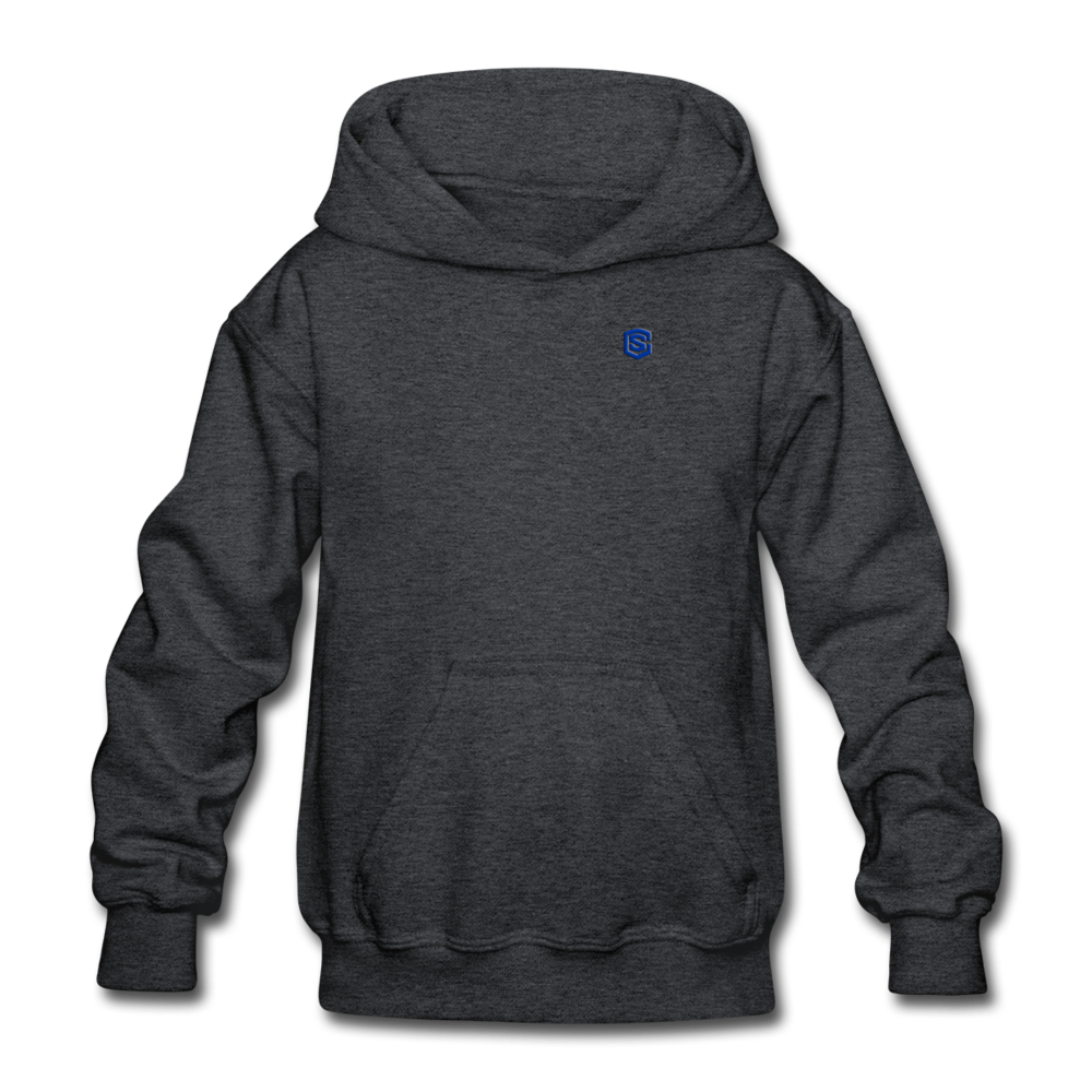 Gildan Heavy Blend Youth Hoodie  WITH  BLUE LOGO - deep heather