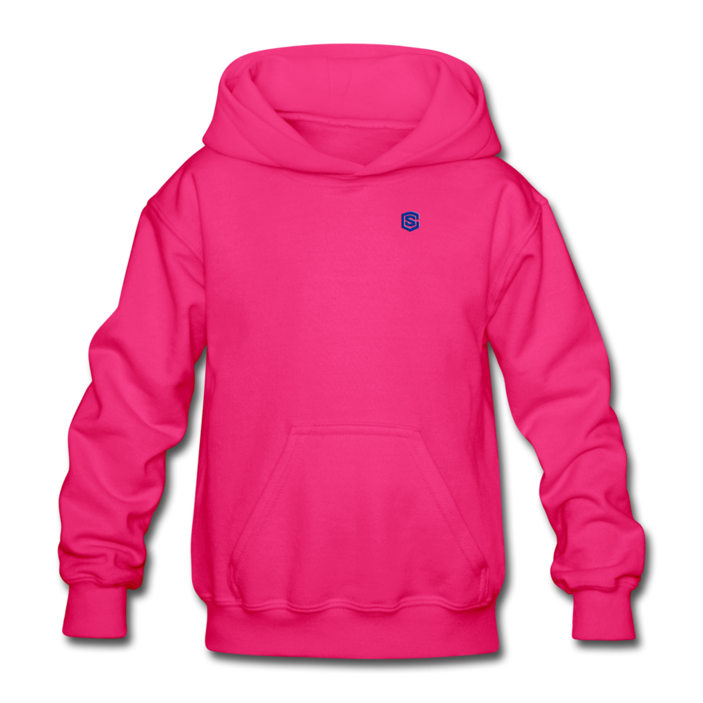 Gildan Heavy Blend Youth Hoodie  WITH  BLUE LOGO - fuchsia