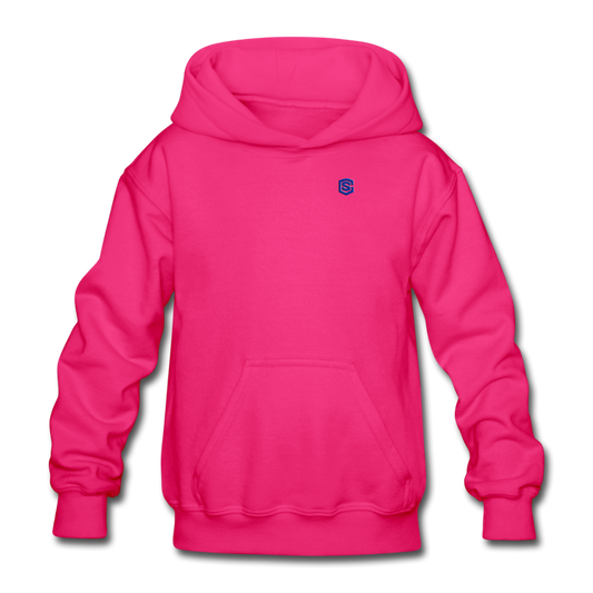Gildan Heavy Blend Youth Hoodie  WITH  BLUE LOGO - fuchsia