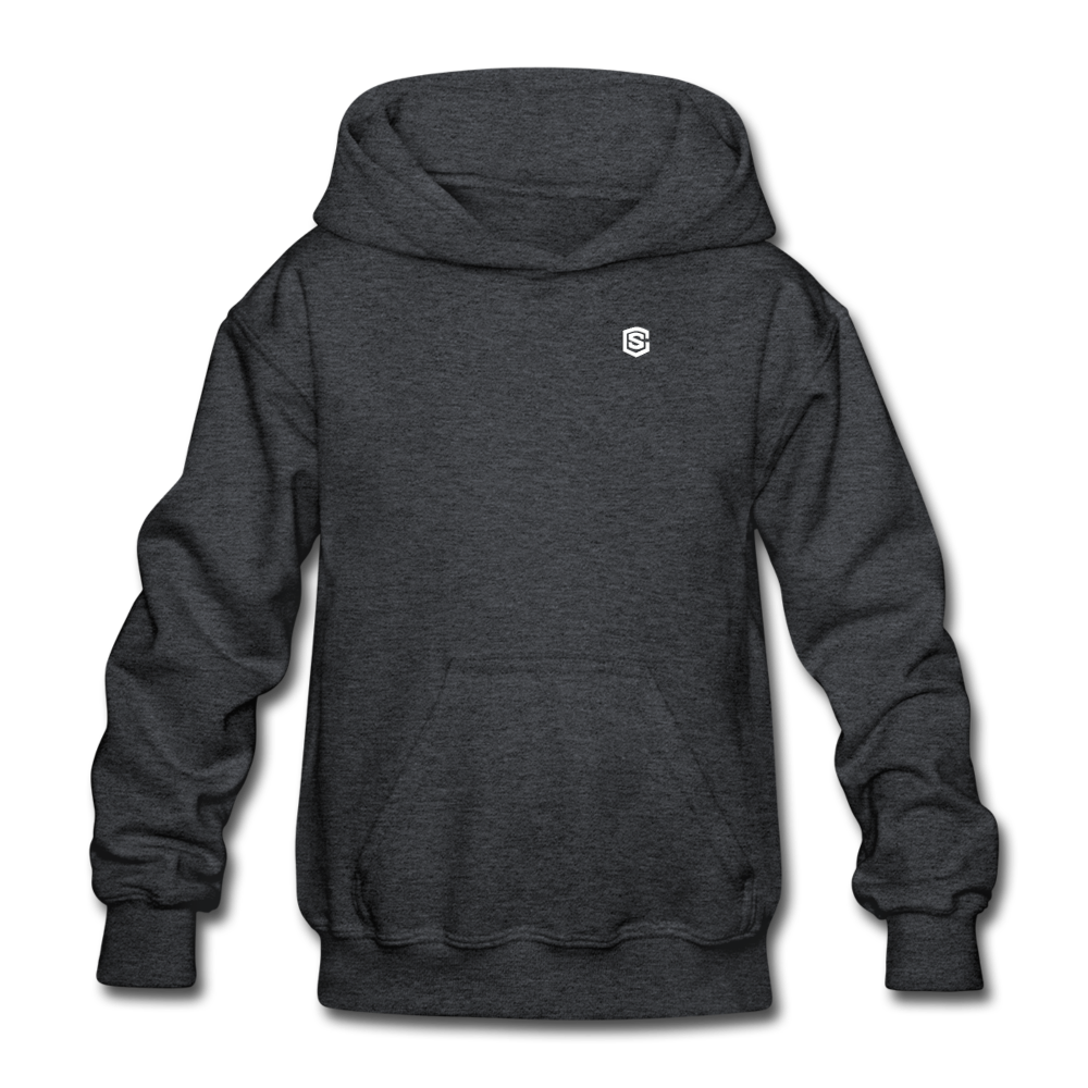 Gildan Heavy Blend Youth Hoodie  WITH WHITE  LOGO - deep heather