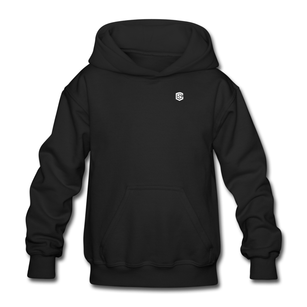 Gildan Heavy Blend Youth Hoodie  WITH WHITE  LOGO - black