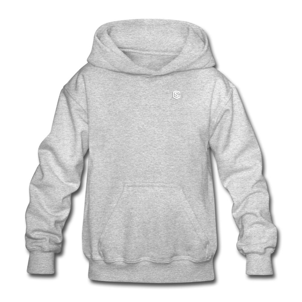 Gildan Heavy Blend Youth Hoodie  WITH WHITE  LOGO - heather gray