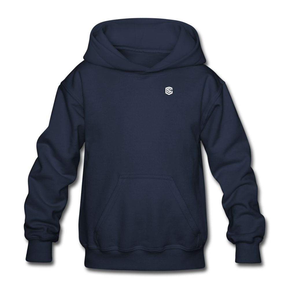 Gildan Heavy Blend Youth Hoodie  WITH WHITE  LOGO - navy