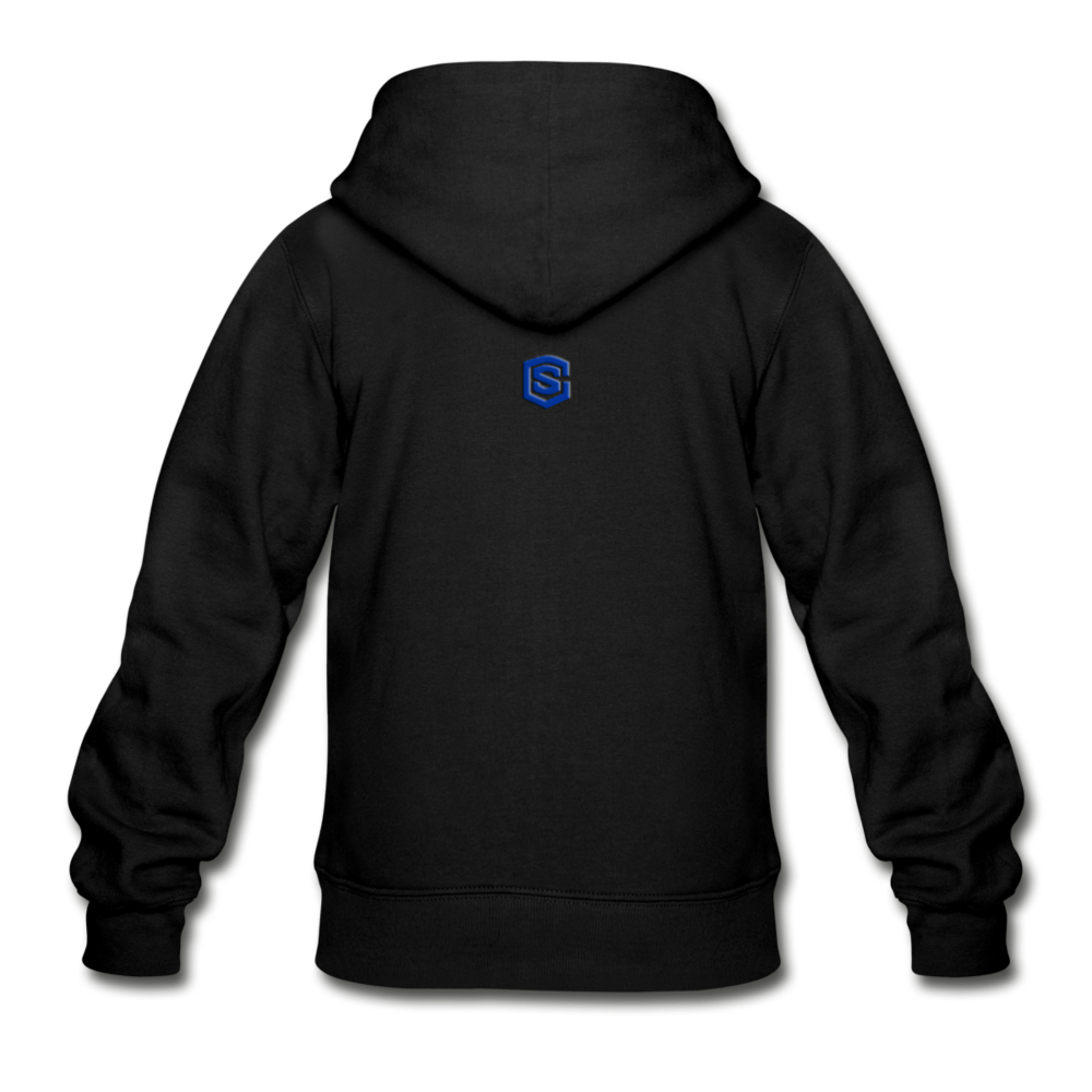 Gildan Heavy Blend Youth Zip Hoodie  WITH BLUE  LOGO - black