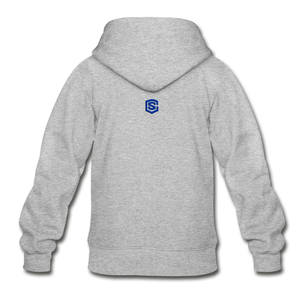 Gildan Heavy Blend Youth Zip Hoodie  WITH BLUE  LOGO - heather gray