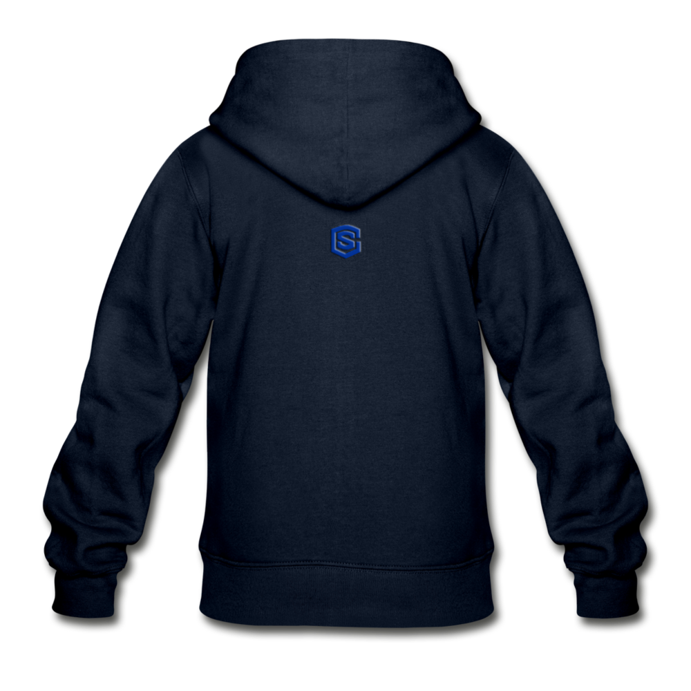Gildan Heavy Blend Youth Zip Hoodie  WITH BLUE  LOGO - navy